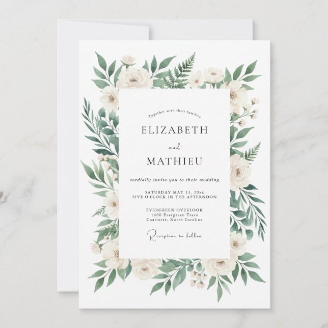 Ivory Foliage Wreath Wedding Invitation (Front)