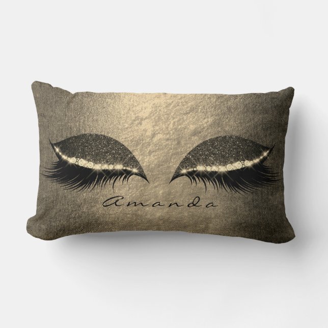 Ivory Foxier Gold Grey Black Custom Glitter Makeup Lumbar Cushion (Front)