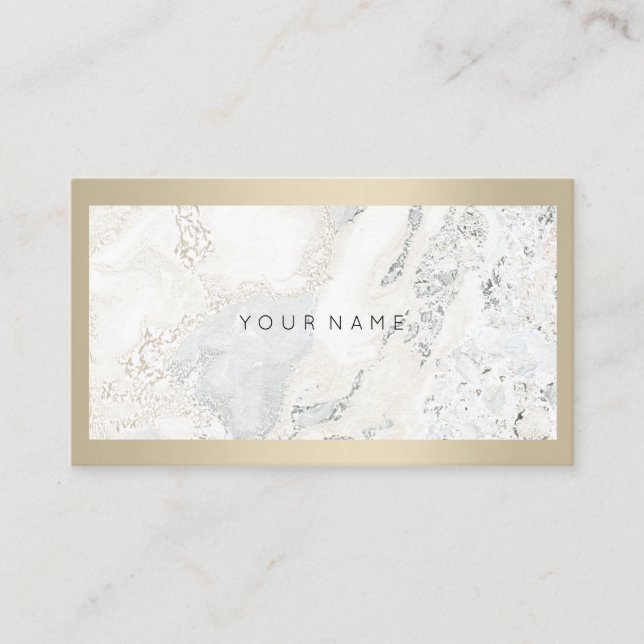 Ivory Frame Metallic Stone Grey Marble Minimal Business Card (Front)
