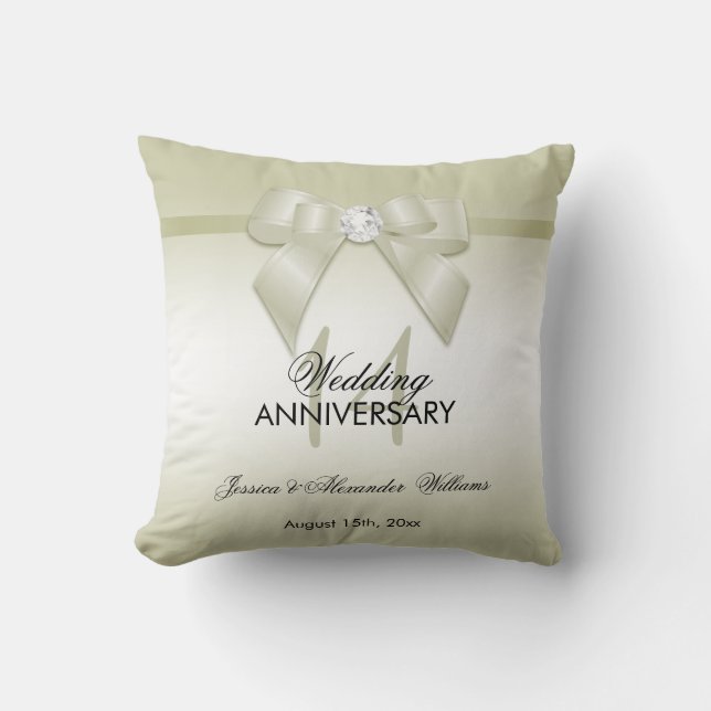 Ivory Gem Bow & Ribbon 14th Wedding Anniversary Cushion (Front)