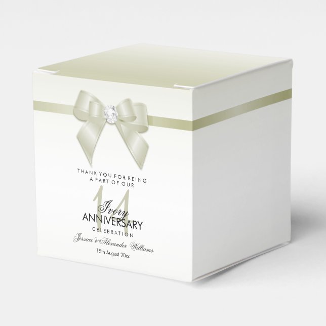Ivory Gem Bow & Ribbon 14th Wedding Anniversary Favour Box (Front Side)
