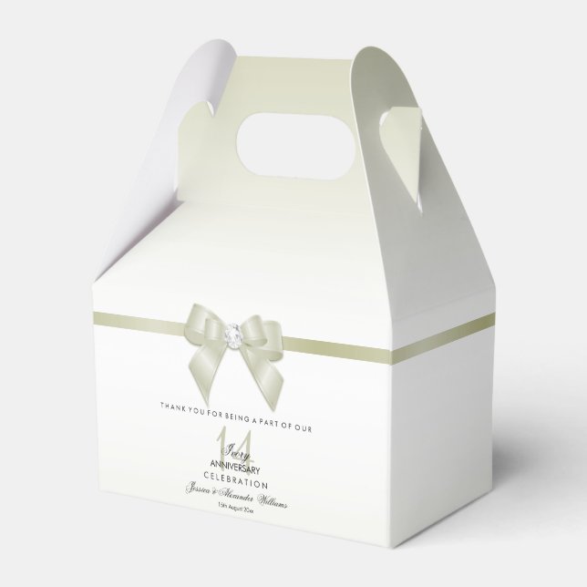Ivory Gem Bow & Ribbon 14th Wedding Anniversary Favour Box (Front Side)
