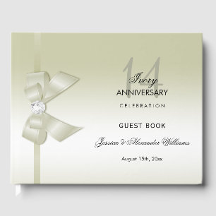 Ivory Gem Bow & Ribbon 14th Wedding Anniversary Guest Book