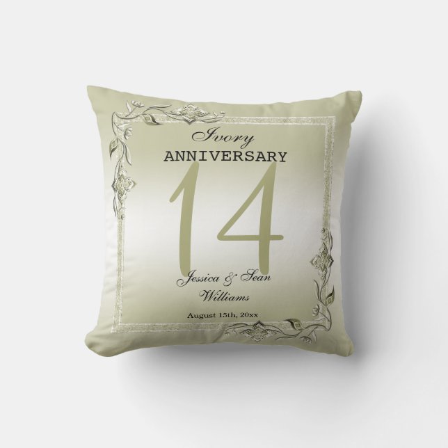 Ivory Gem & Glitter 14th Wedding Anniversary  Cushion (Front)