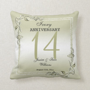 Ivory Gem & Glitter 14th Wedding Anniversary Cushion