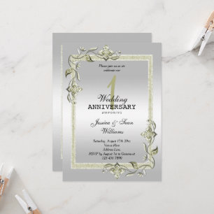 Ivory Gem,  Glitter & Silver 1st Wedding   Invitation