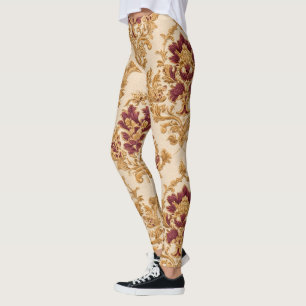 Ivory Gilded Floral Damask Leggings