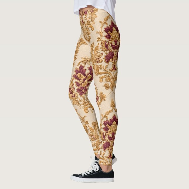 Ivory Gilded Floral Damask Leggings (Left)