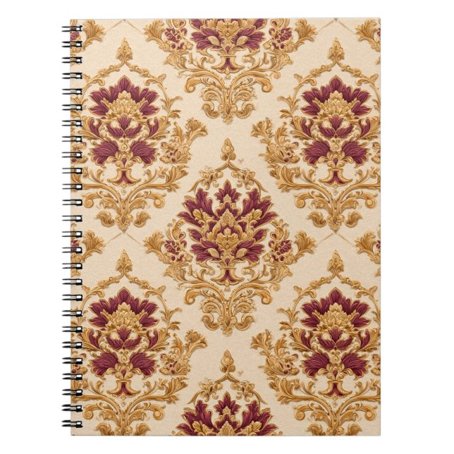 Ivory Gilded Floral Damask Notebook (Front)