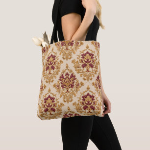 Ivory Gilded Floral Damask Tote Bag