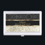 Ivory Glitter and Black Damask Business Card Holder<br><div class="desc">Business Card Cases - Featuring an Ivory Faux Glitter and Black Damask Design ready for you to personalise. 📌If you need further customisation, please click the "Click to Customise further" or "Customise or Edit Design"button and use our design tool to resize, rotate, change text colour, add text and so much...</div>