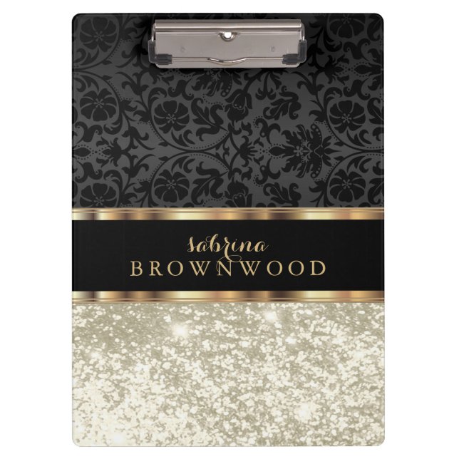 Ivory Glitter and Black Damask  Clipboard (Front)