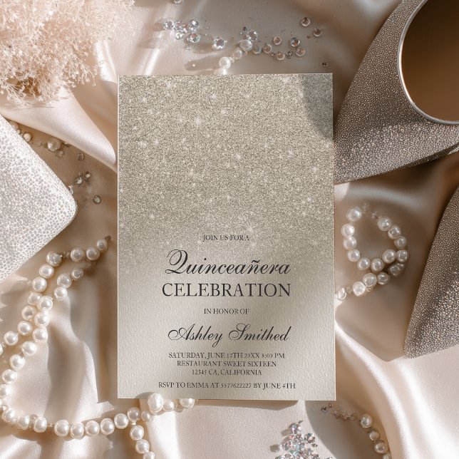 ivory glitter ombre metallic foil Quinceañera Invitation (ivory glitter ombre metallic foil Quinceañera Invitation)