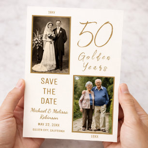 Ivory Gold 50th Anniversary Save the Date Postcard