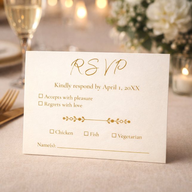Ivory Gold 50th Wedding Anniversary Response Card (A warm dinner setting showcasing the RSVP card in an elegant event atmosphere.)