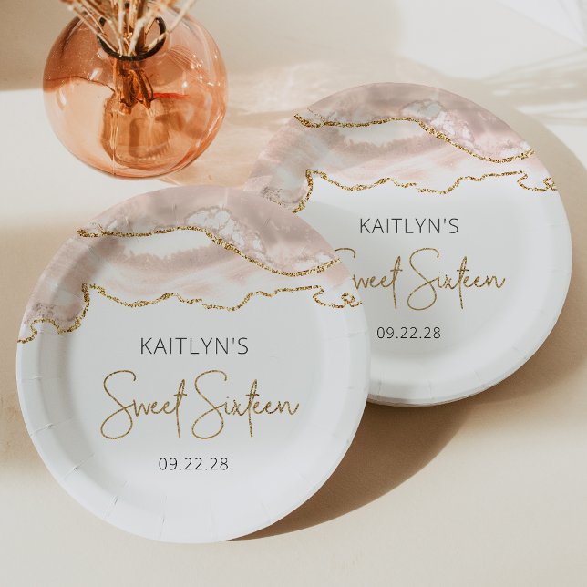 Ivory Gold Agate Sweet 16 Birthday Party Paper Plate (Creator Uploaded)