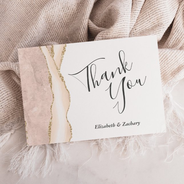 Ivory Gold Agate Wedding Flat Thank You Card (Creator Uploaded)