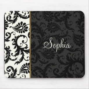 Ivory, Gold, and Black Damask Mousepad