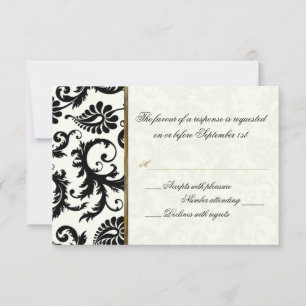 Ivory, Gold, and Black Damask Reply Card