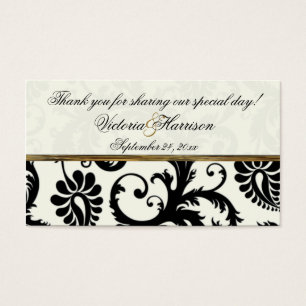 Ivory, Gold, and Black Damask Wedding Favour Tag
