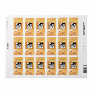 Ivory Gold and Peach Floral Wedding Photo Favour Label