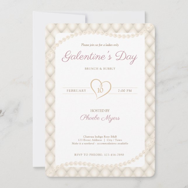 Ivory, Gold, and Pearls Galentine’s Party Invitation (Front)