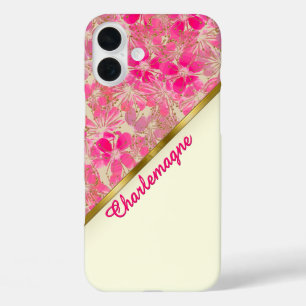 Ivory, Gold and Pink Blossoms (Personalised) iPhone 16 Plus Case