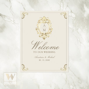 Ivory Gold Baroque Wedding Welcome Poster