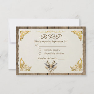 Ivory Gold Boho Floral Rustic Elegant Script RSVP Card