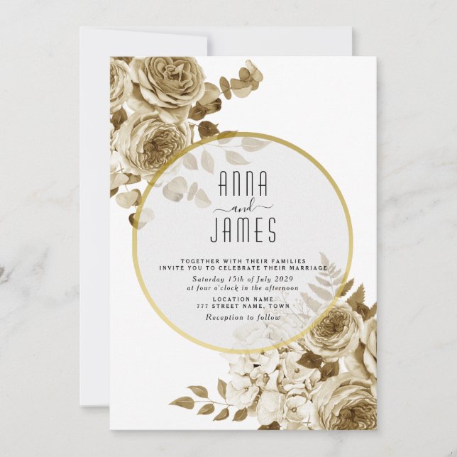 Ivory Gold Boho Wedding Invitation (Front)