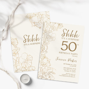 Ivory Gold Botanical Surprise 50th Birthday Invitation