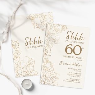 Ivory Gold Botanical Surprise 60th Birthday Invitation