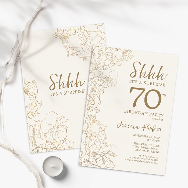 Ivory Gold Botanical Surprise 70th Birthday Invitation (Creator Uploaded)