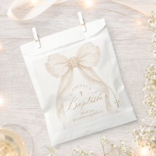 Ivory Gold Bow Modern Simple Baptism Favour Bags