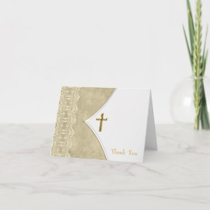 Ivory Gold Cross Baptism Christening Thank You Car Card
