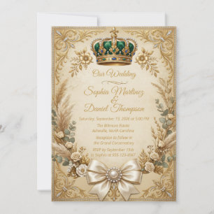 Ivory Gold Crown Pampas Elegant Royal Boho Invitation