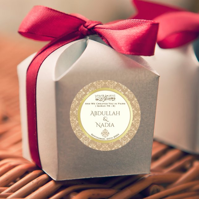 Ivory Gold Damask Elegance Islamic Muslim Wedding Classic Round Sticker (Creator Uploaded)