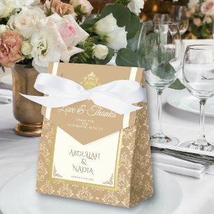 Ivory Gold Damask Elegance Islamic Muslim Wedding Favour Box