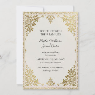Ivory Gold Damask Wedding Invitation