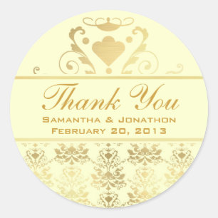 Ivory & Gold Damask Wedding Thank You Classic Round Sticker