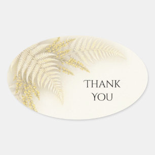 Ivory Gold Fern Wedding Thank You Oval Sticker