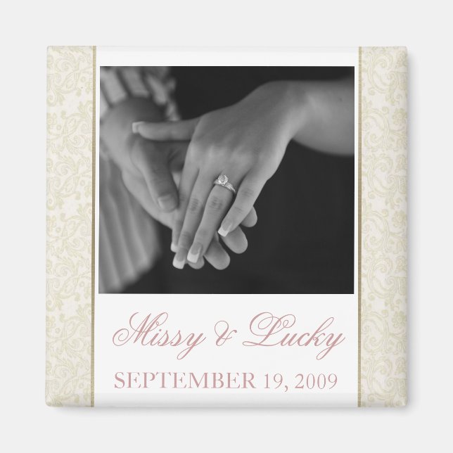 Ivory & Gold Filigree Save the Date Magnet (Front)
