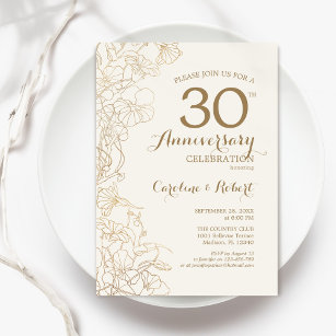 Ivory Gold Floral 30th Anniversary Invitation