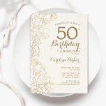 Ivory Gold Floral 50th Birthday Party Invitation<br><div class="desc">Ivory Gold Floral 50th Birthday Party Invitation. Minimalist modern design featuring botanical outline drawings accents and typography script font. Simple trendy invite card perfect for a stylish female bday celebration. Can be customised to any age. Printed Zazzle invitations or instant download digital printable template.</div>