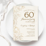 Ivory Gold Floral 60th Anniversary Invitation<br><div class="desc">Ivory Gold Floral 60th Wedding Anniversary Party Invitation. Minimalist modern design featuring botanical outline drawings accents and typography script font. Elegant invite card perfect for a stylish celebration. Can be customized to any year of marriage. Printed Zazzle invitations or instant download digital printable template.</div>