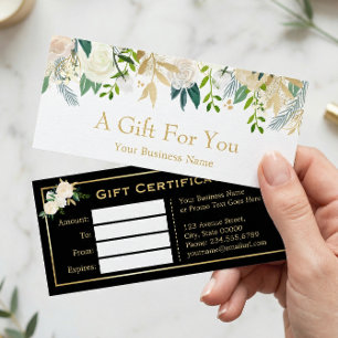 Ivory Gold Floral Beauty Salon Gift Certificate