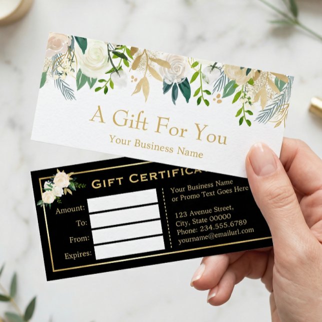 Ivory Gold Floral Beauty Salon Gift Certificate (Creator Uploaded)