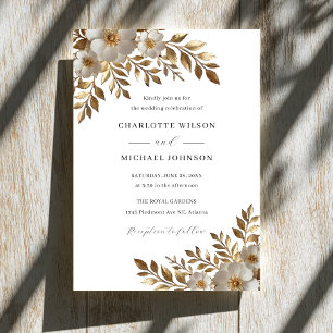 Ivory Gold Floral Bloom Wedding Invitation 