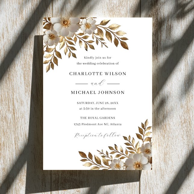 Ivory Gold Floral Bloom Wedding Invitation  (Creator Uploaded)