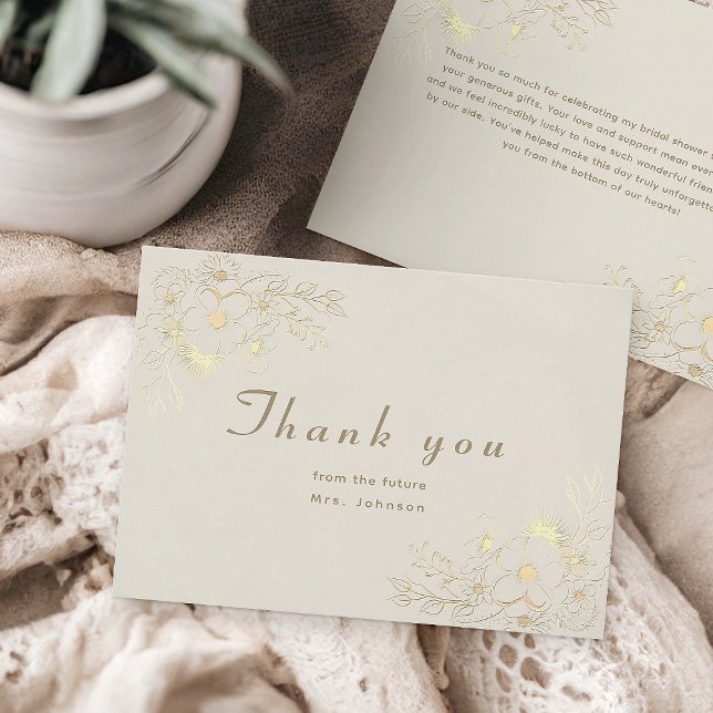 Ivory Gold Floral Bridal Thank You Card (Creator Uploaded)